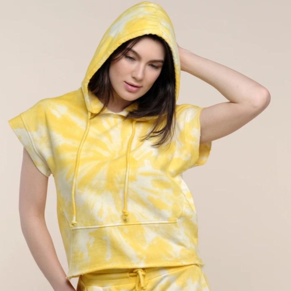 Up Sportif Sleeveless Yellow White Tie Dye Cotton Sweatshirt Hoodie Medium